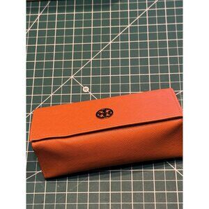 Tory Burch Orange Saffiano Leather Eyeglass Case Snap Closure